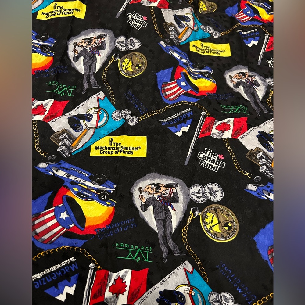 Vintage 90s Y2K Nicole Miller economy bank themed silk novelty scarf Rare